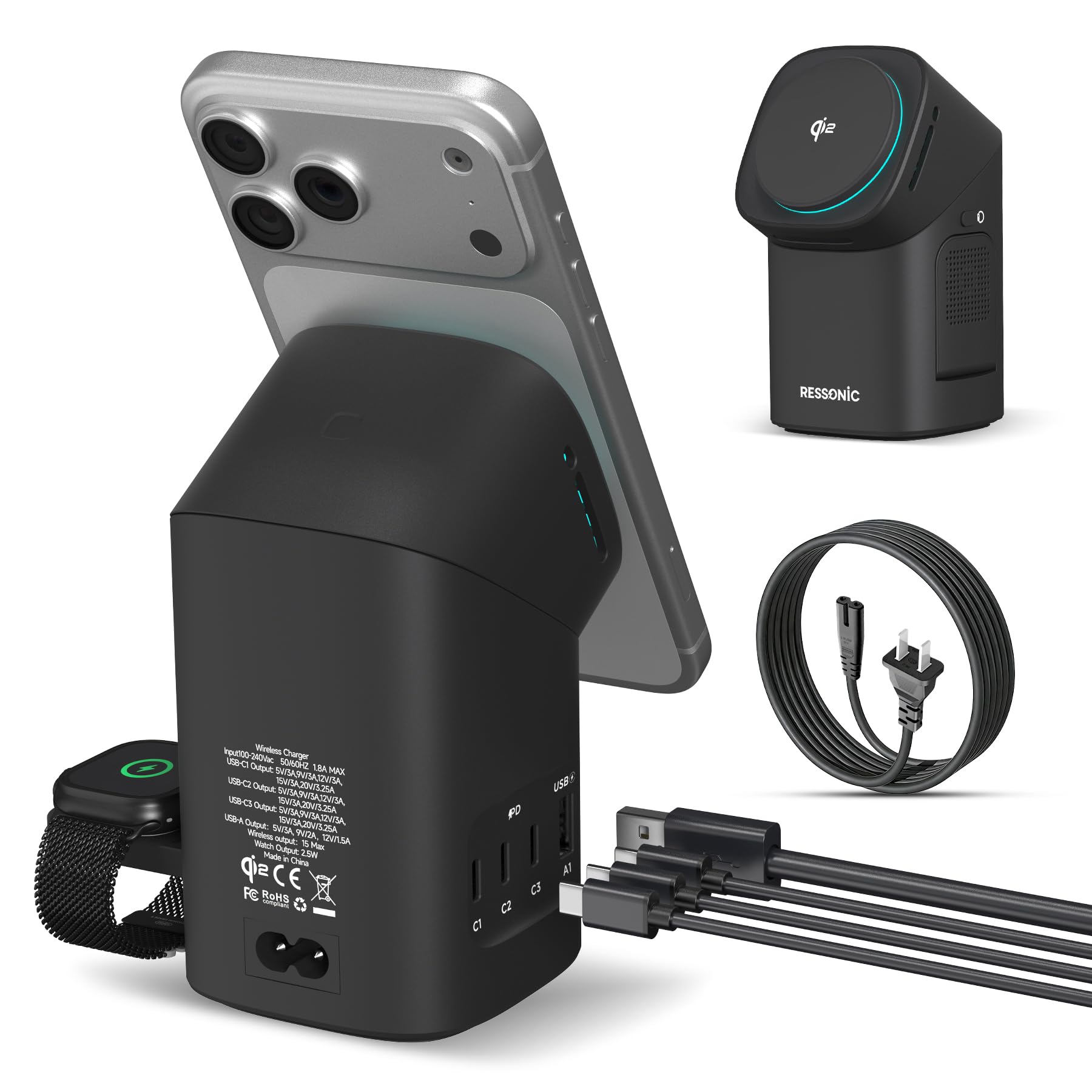 Amazon.co.jp: 6-in-1充電ステーション、QI2 15Wワイヤレス&65W USB-C